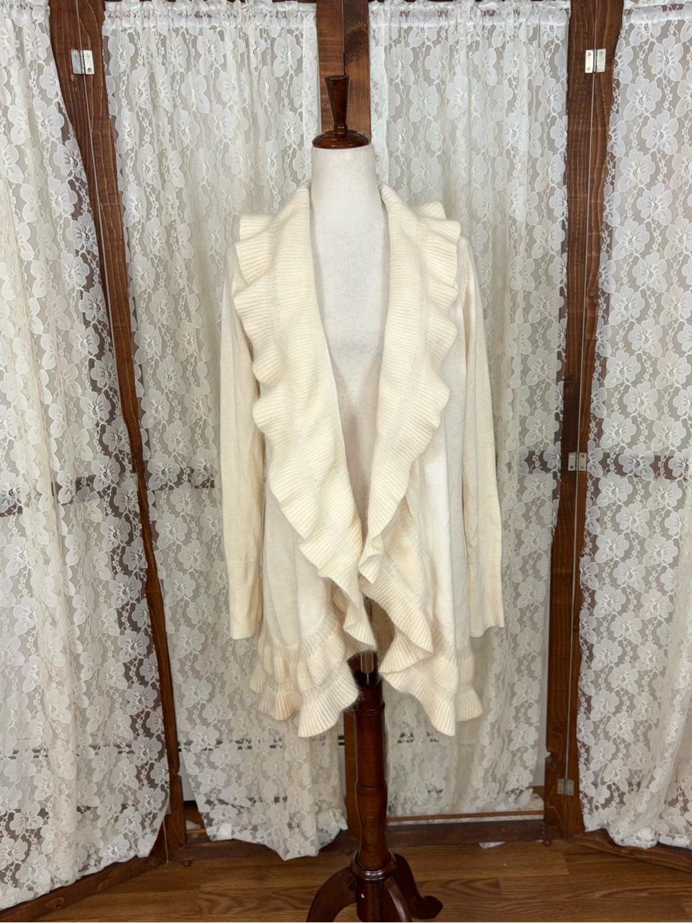Beautiful New White House Black Market Rabbit Hair Ruffle Open Cardigan